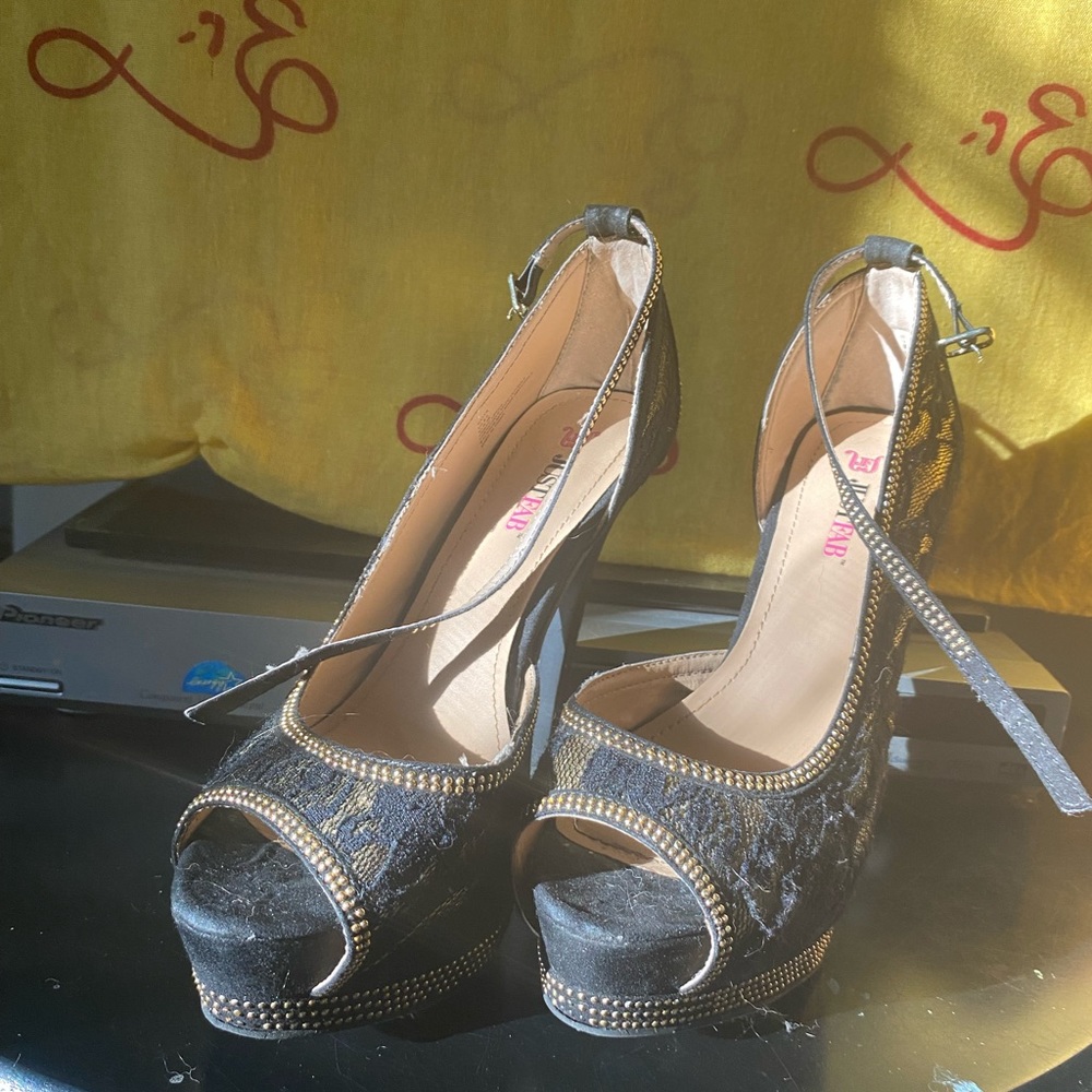 JustFab Lace Gold Stilettos